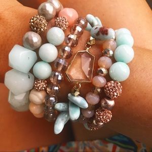 6 Rosegold and pale blue bracelets